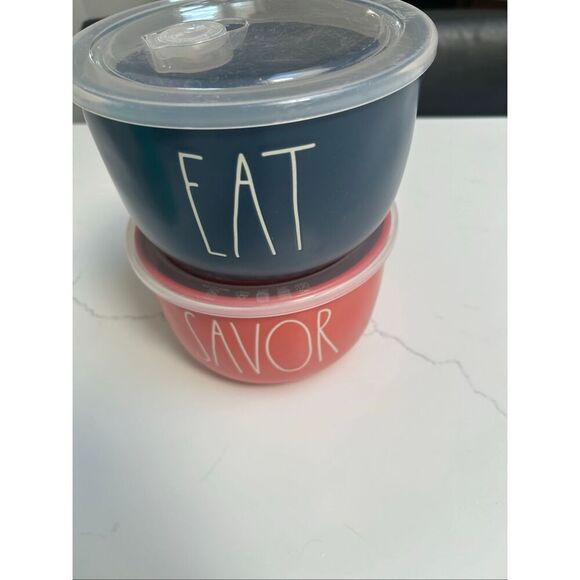Rae Dunn Set Of 2 Bowls Savor Eat Food Storage - Picture 4 of 6